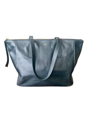 Fossil Sydney Large Navy Blue Leather Tote Bag Gold Hardware ZB5764